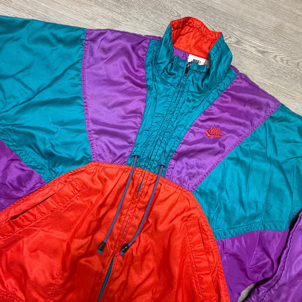 Vintage 90s Nike Elite Womens Windbreaker Jacket L Teal Purple Orange Colorblock